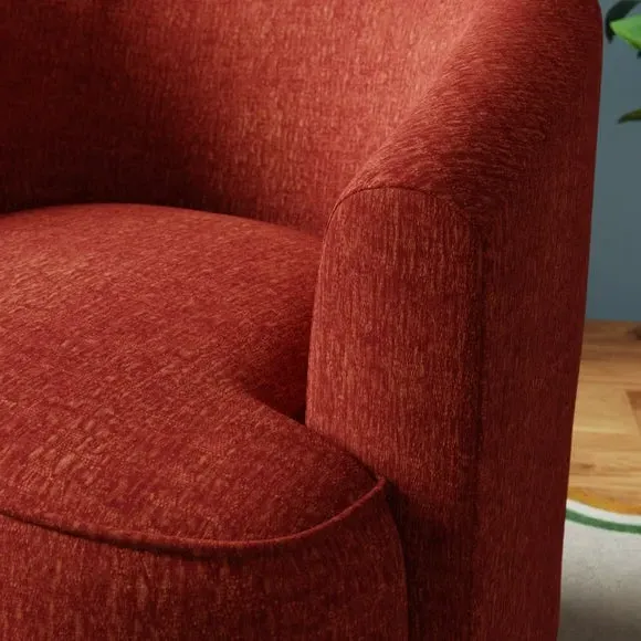 Curved Swivel Chair - Red, Chenille