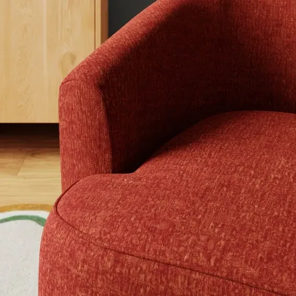 Curved Swivel Chair - Red, Chenille