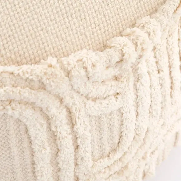 Curved Tufted Pouffe - Natural, Cotton