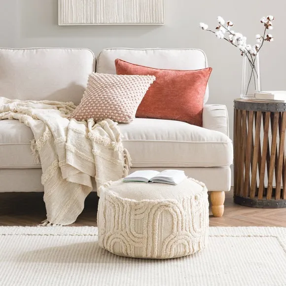 Curved Tufted Pouffe - Natural, Cotton
