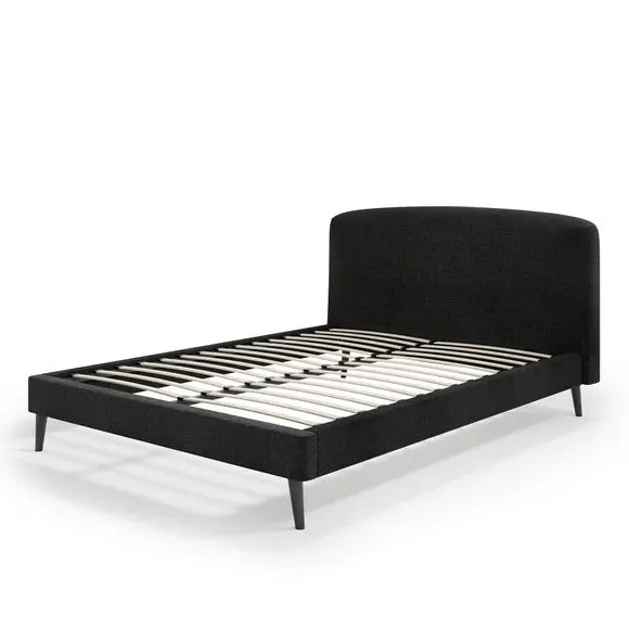 Curved Upholstered Bed Frame - Charcoal, Linen