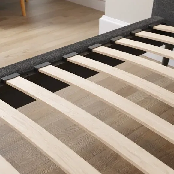 Curved Upholstered Bed Frame - Charcoal, Linen