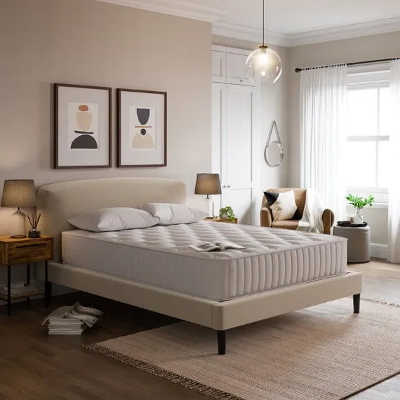 Curved Upholstered Bed Frame - Natural, Linen image