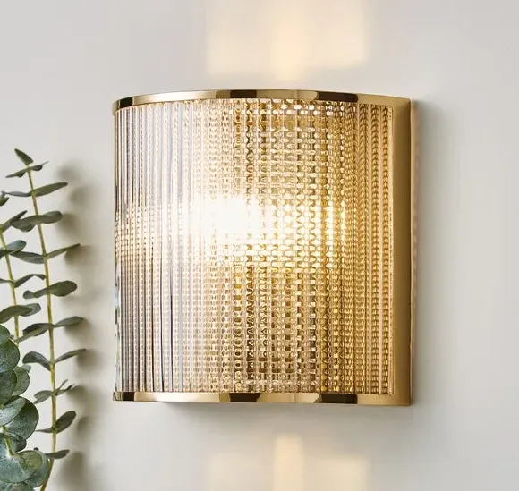 Curved Wall Light with Dimmer - Gold, Glass image