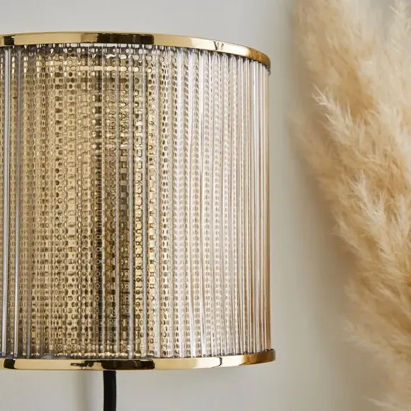 Curved Wall Light with Plug - Gold, Glass