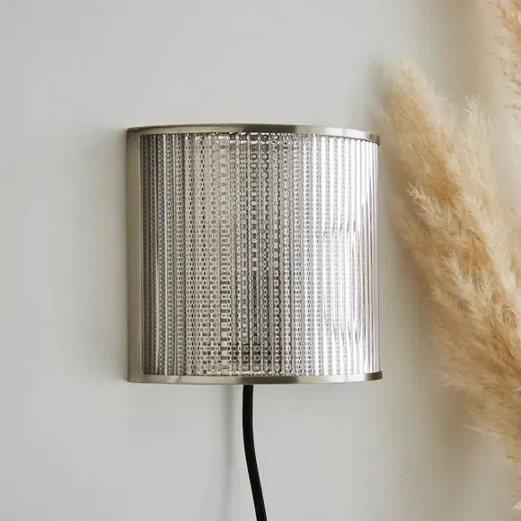Curved Wall Light with Plug - Silver, Glass
