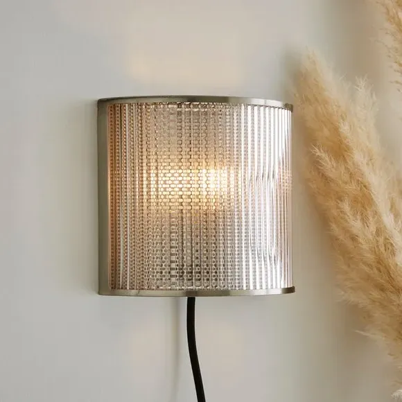Curved Wall Light with Plug - Silver, Glass