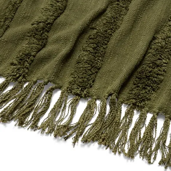 Curves Throw Blanket with Tassels - Olive