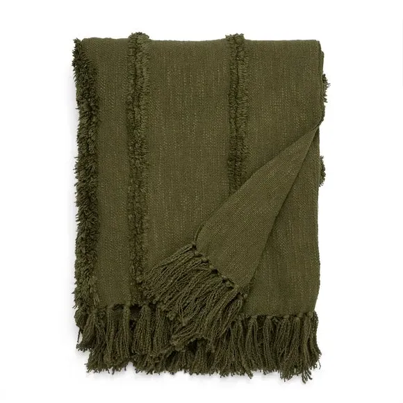 Curves Throw Blanket with Tassels - Olive