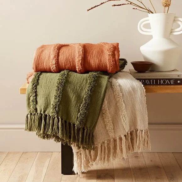 Curves Throw Blanket with Tassels - Olive