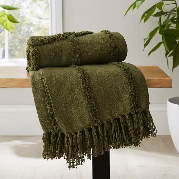 Curves Throw Blanket with Tassels - Olive image