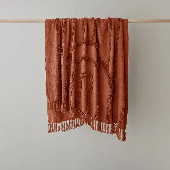 Curves Throw Blanket with Tassels - Terracotta