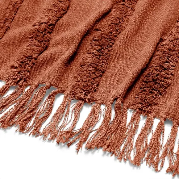 Curves Throw Blanket with Tassels - Terracotta