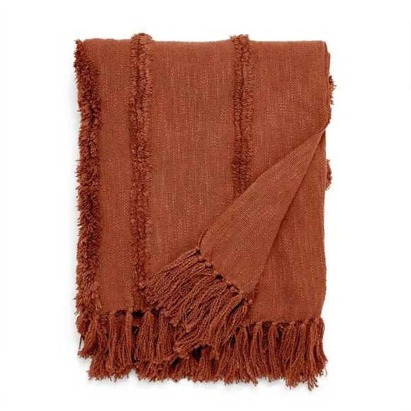 Curves Throw Blanket with Tassels - Terracotta