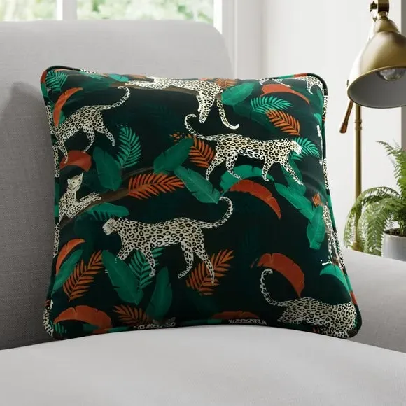 Cushion Cover Leopard Print - Black, Polyester