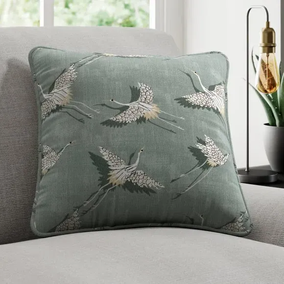 Cushion Cover with Bird Design - Olive