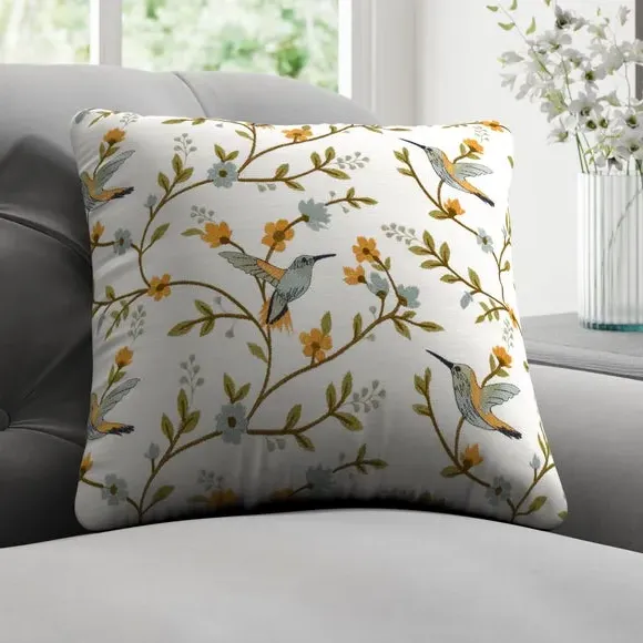 Cushion Cover with Birds & Floral - Clementine image