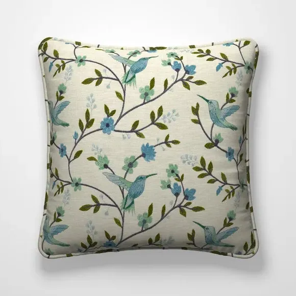 Cushion Cover with Birds & Floral - Indigo
