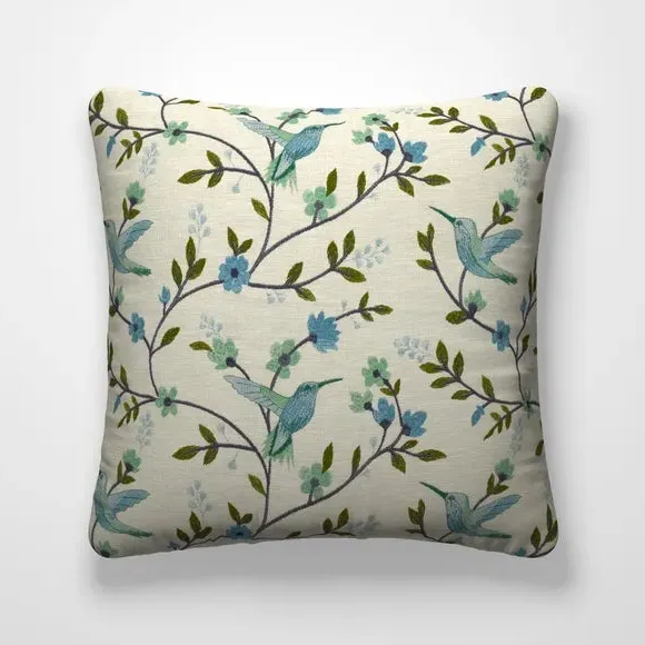 Cushion Cover with Birds & Floral - Indigo