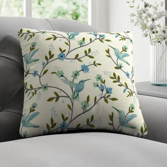 Cushion Cover with Birds & Floral - Indigo
