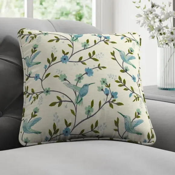 Cushion Cover with Birds & Floral - Indigo