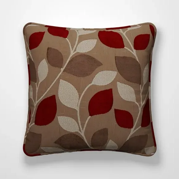 Cushion Cover with Block Leaf Design - Red