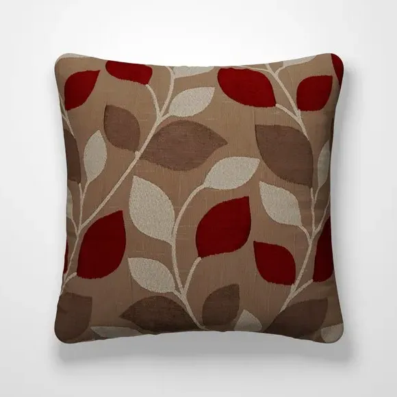 Cushion Cover with Block Leaf Design - Red