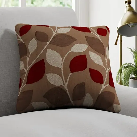 Cushion Cover with Block Leaf Design - Red image