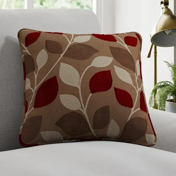 Cushion Cover with Block Leaf Design - Red