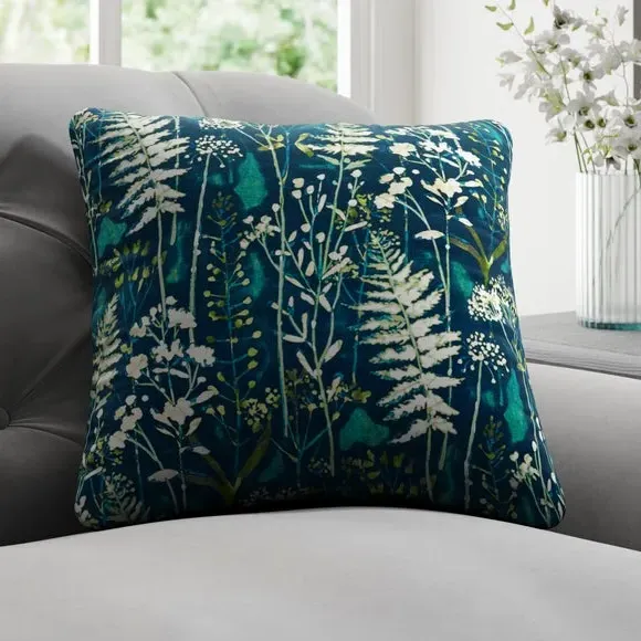 Cushion Cover with Botanical Print - Peacock, Cotton