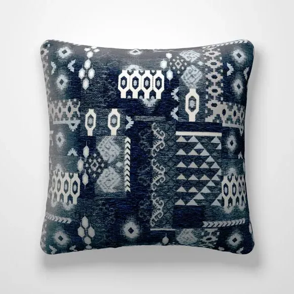 Cushion Cover with Check Design - Blue, Velvet