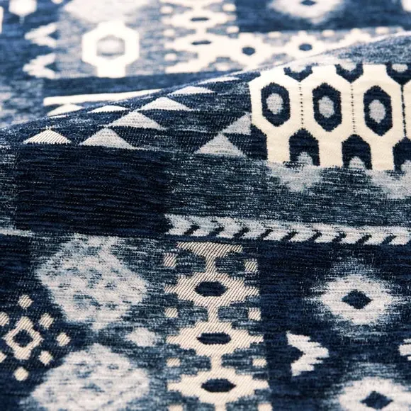 Cushion Cover with Check Design - Blue, Velvet