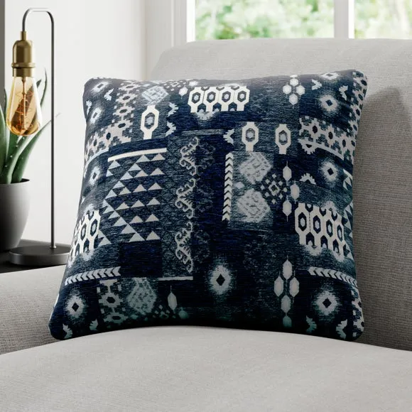 Cushion Cover with Check Design - Blue, Velvet image