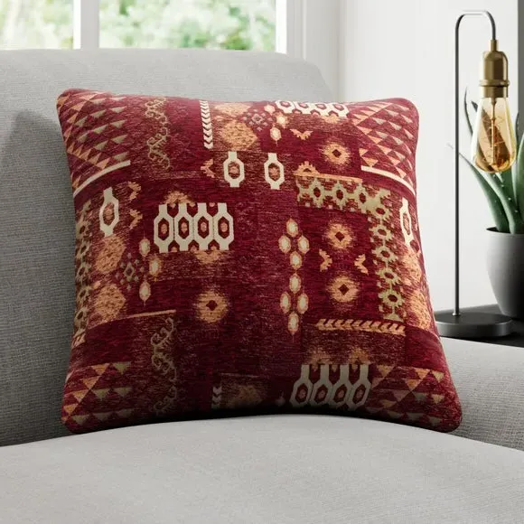 Cushion Cover with Check Design - Red, Velvet