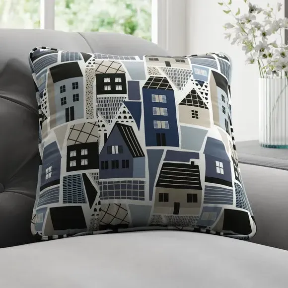 Cushion Cover with Coastal Design - Navy, Cotton