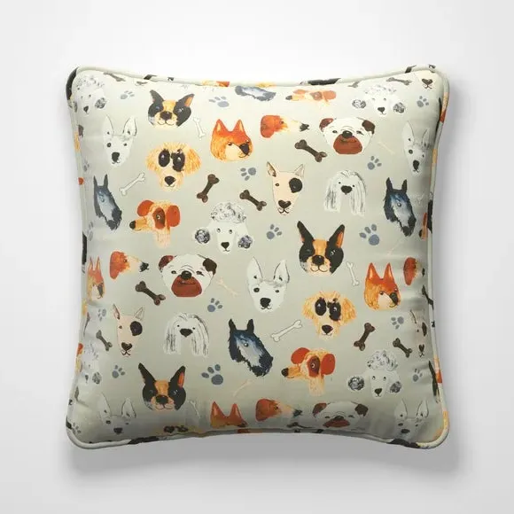 Cushion Cover with Dog Print - Natural, Cotton