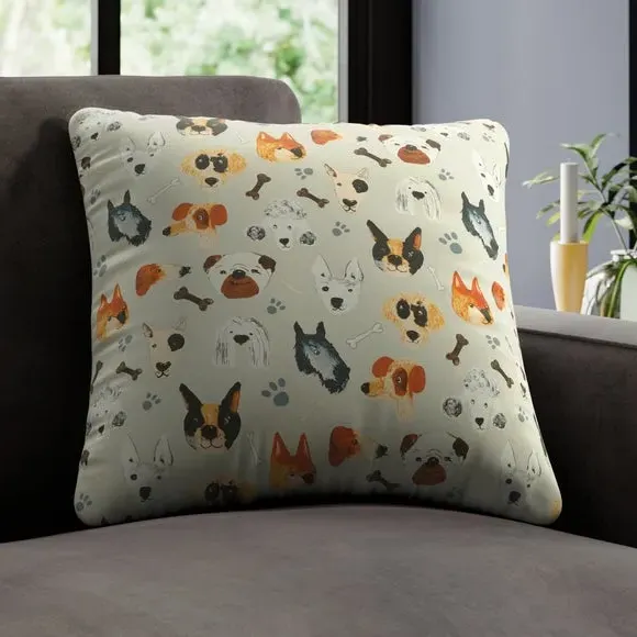 Cushion Cover with Dog Print - Natural, Cotton image