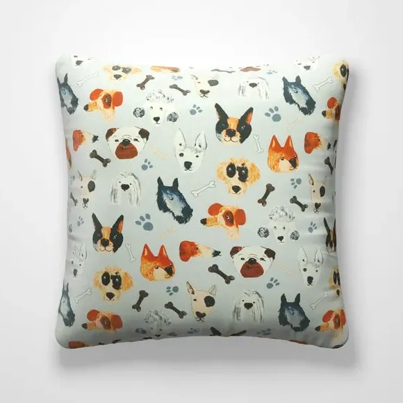 Cushion Cover with Dog Print - Seafoam, Cotton