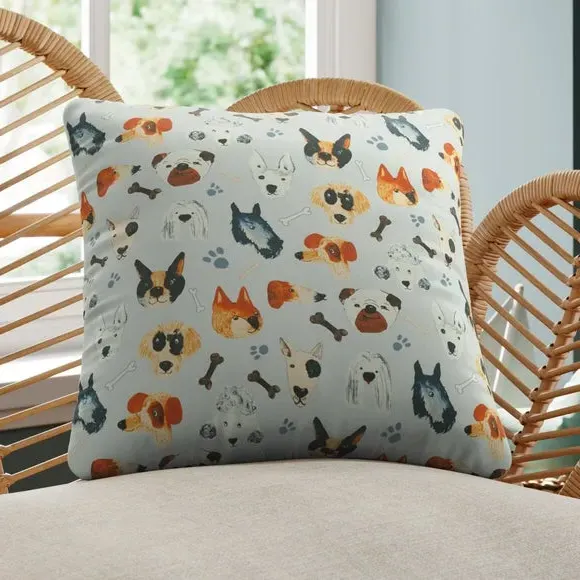 Cushion Cover with Dog Print - Seafoam, Cotton