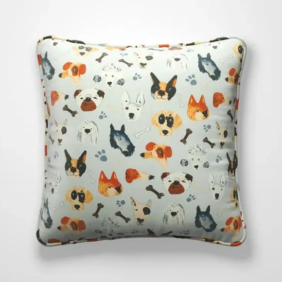 Cushion Cover with Dog Print - Seafoam, Cotton
