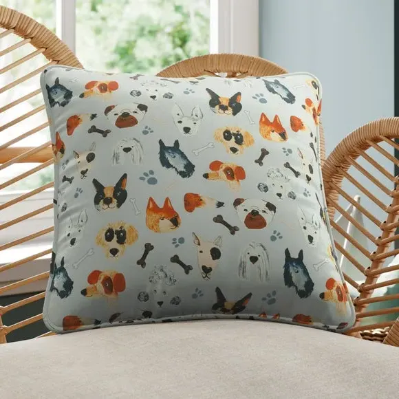 Cushion Cover with Dog Print - Seafoam, Cotton