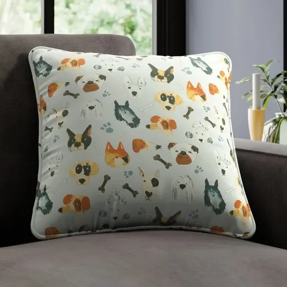 Cushion Cover with Dog Print - Seafoam, Cotton