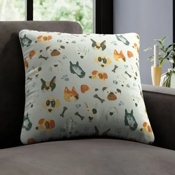 Cushion Cover with Dog Print - Seafoam, Cotton