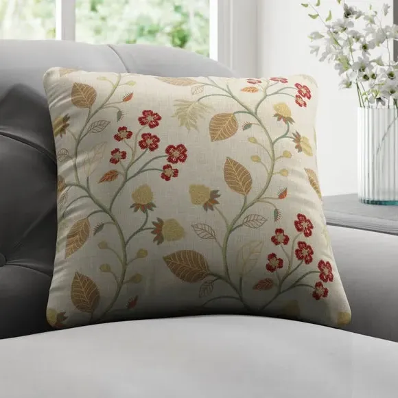 Cushion Cover with Embroidered Florals - Polycotton image