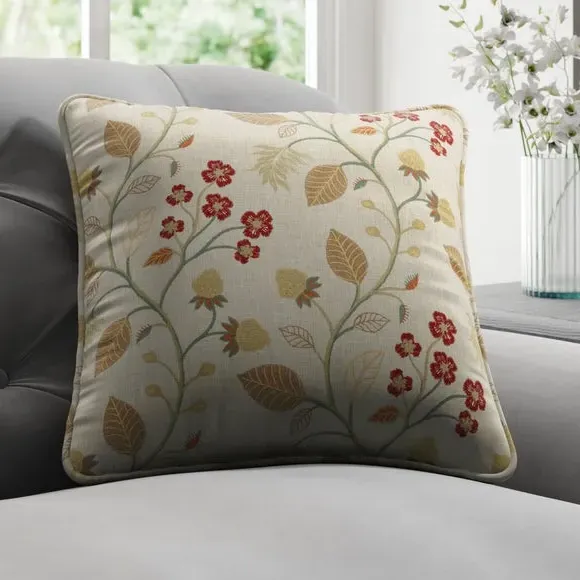 Cushion Cover with Embroidered Florals - Polycotton