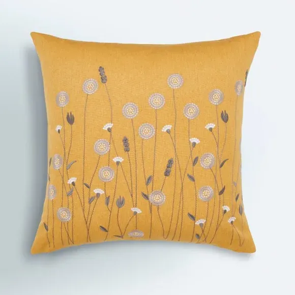 Cushion Cover with Embroidery - Ochre, Cotton image