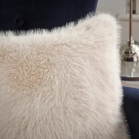 Cushion Cover with Faux Fur - Cream, Polyester