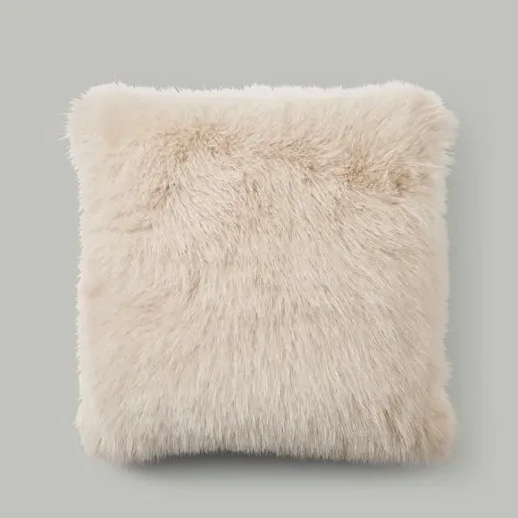 Cushion Cover with Faux Fur - Cream, Polyester