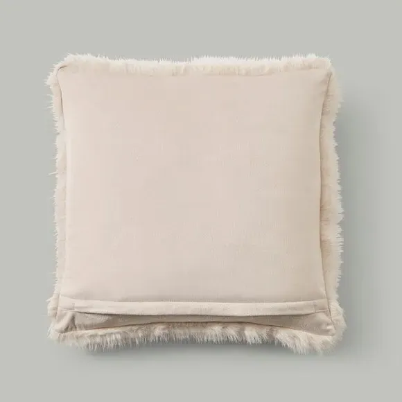 Cushion Cover with Faux Fur - Cream, Polyester