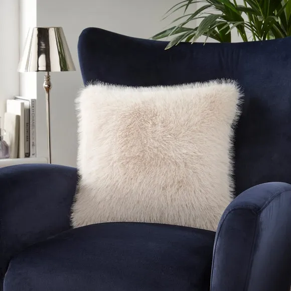 Cushion Cover with Faux Fur - Cream, Polyester